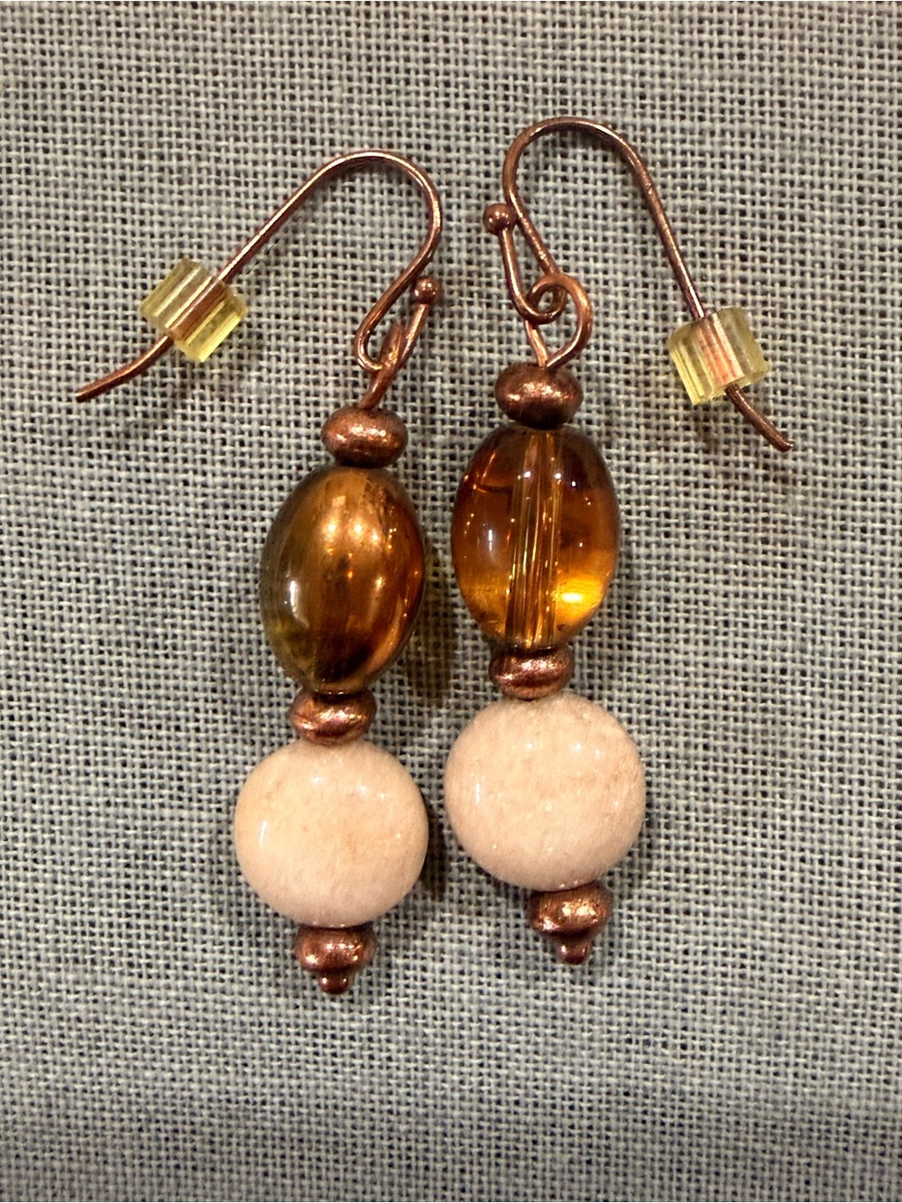 Lia Sophia Amber Cream Beaded Copper Tone Dangle Earrings